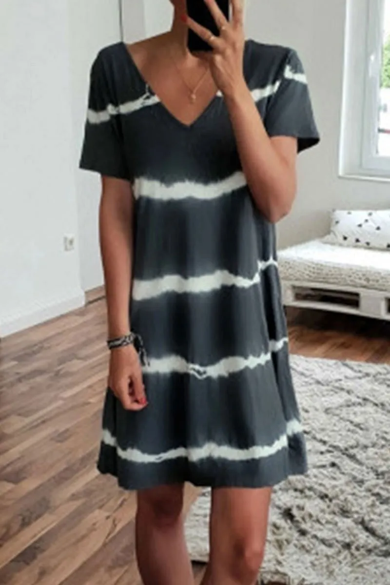 Chicindress V Neck Striped Printed Knee Length A Line Dress