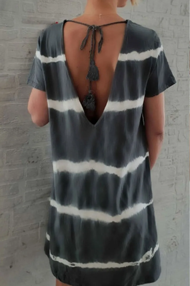 Chicindress V Neck Striped Printed Knee Length A Line Dress