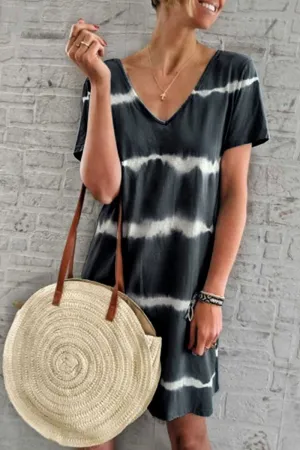 Chicindress V Neck Striped Printed Knee Length A Line Dress