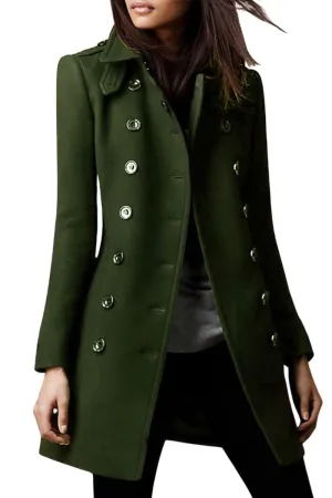 Chouyatou Women's Winter Double Breasted Wool Coat Elegant Collared Wool Blend Trench Pea Coat