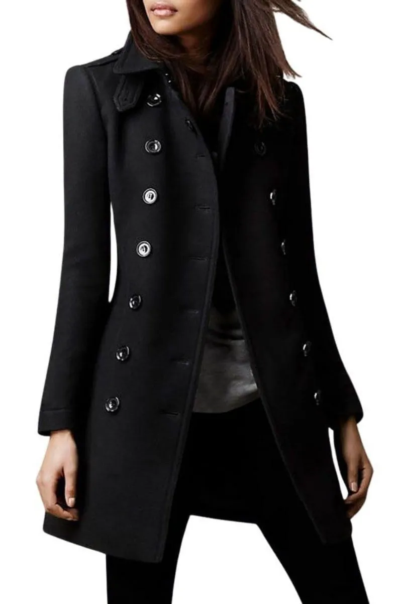 Chouyatou Women's Winter Double Breasted Wool Coat Elegant Collared Wool Blend Trench Pea Coat