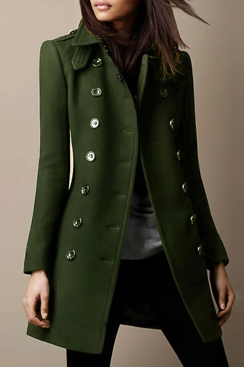 Chouyatou Women's Winter Double Breasted Wool Coat Elegant Collared Wool Blend Trench Pea Coat