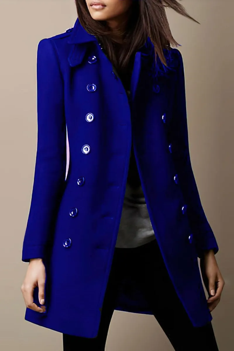 Chouyatou Women's Winter Double Breasted Wool Coat Elegant Collared Wool Blend Trench Pea Coat
