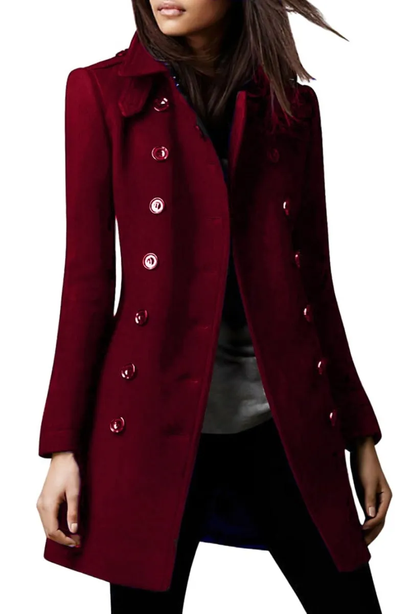 Chouyatou Women's Winter Double Breasted Wool Coat Elegant Collared Wool Blend Trench Pea Coat