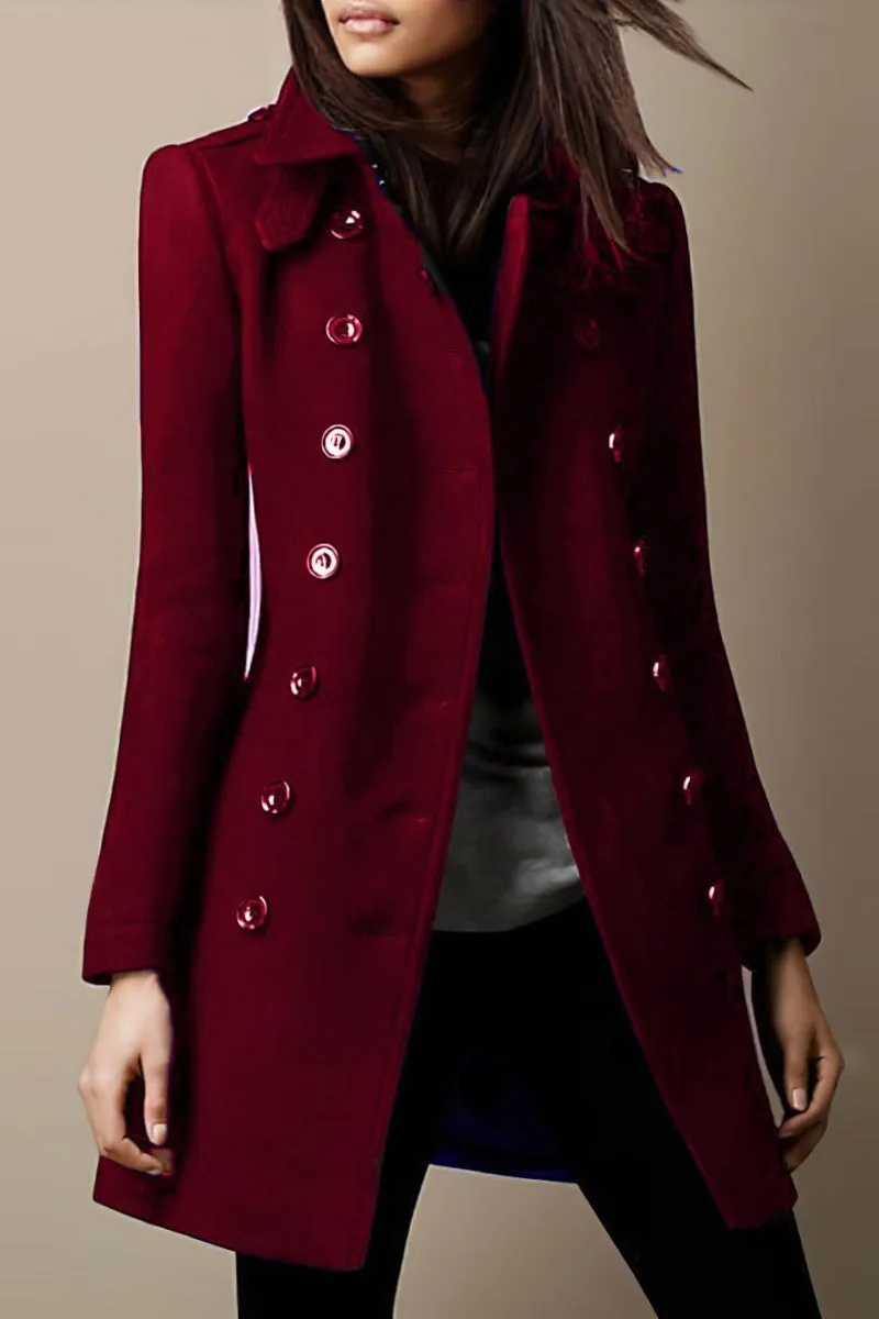 Chouyatou Women's Winter Double Breasted Wool Coat Elegant Collared Wool Blend Trench Pea Coat