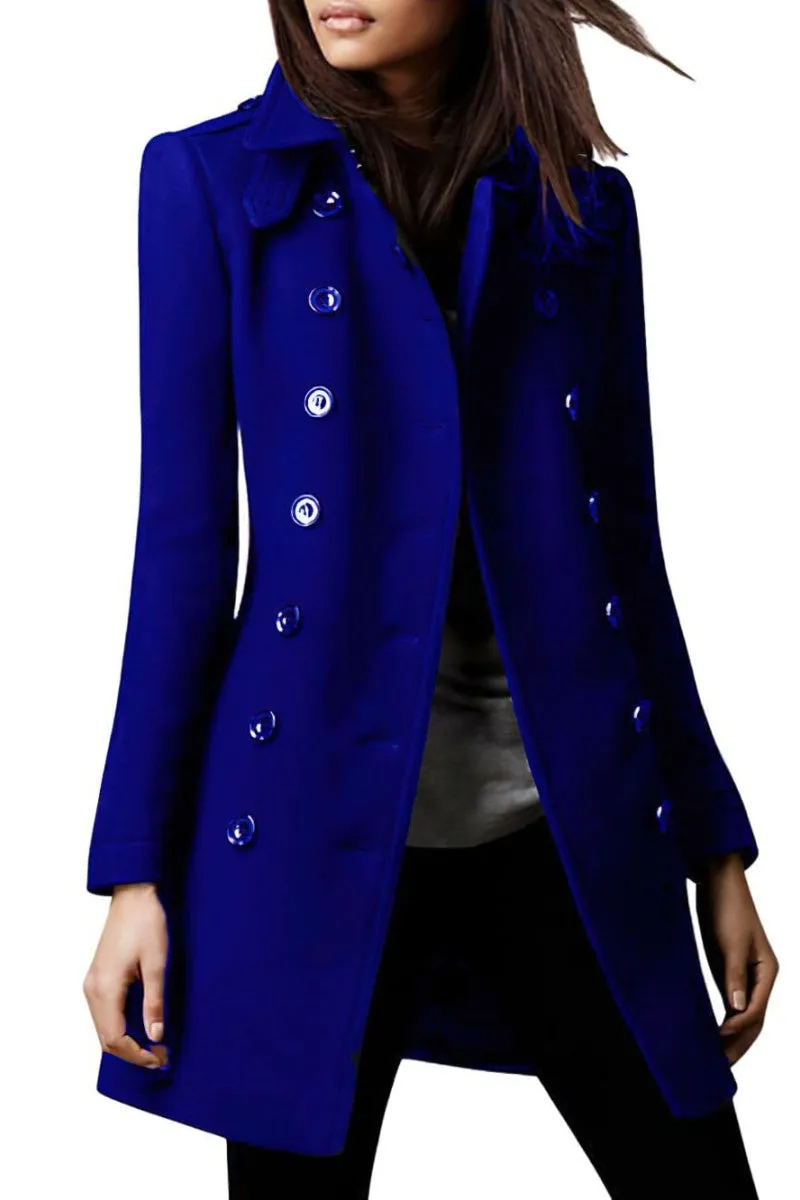 Chouyatou Women's Winter Double Breasted Wool Coat Elegant Collared Wool Blend Trench Pea Coat