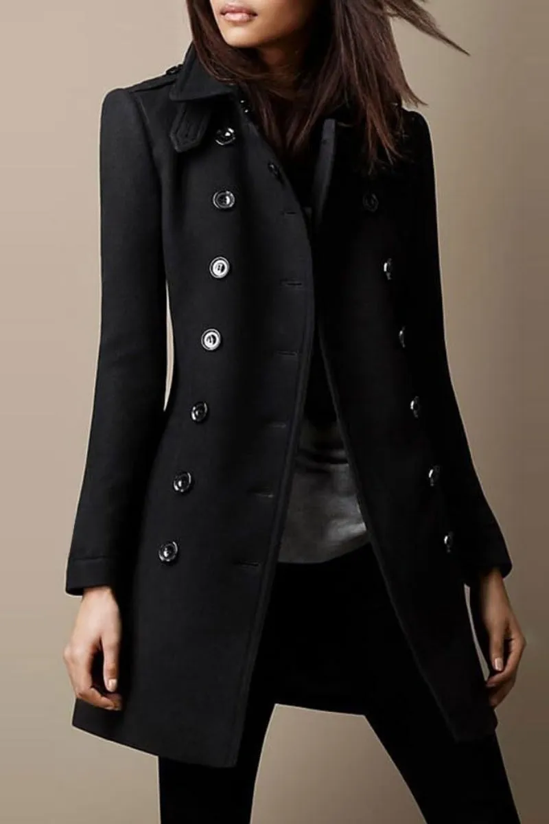 Chouyatou Women's Winter Double Breasted Wool Coat Elegant Collared Wool Blend Trench Pea Coat