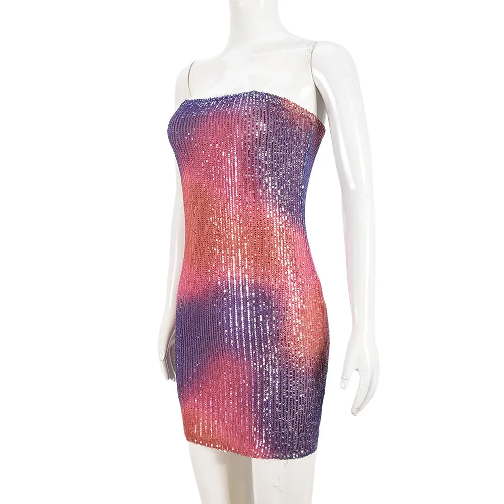 Christmas Gradient Sequin Fitted Strapless Mini Dress