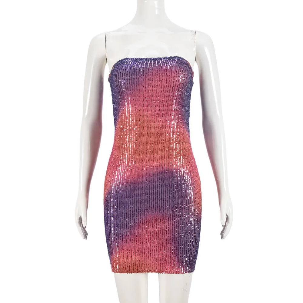 Christmas Gradient Sequin Fitted Strapless Mini Dress