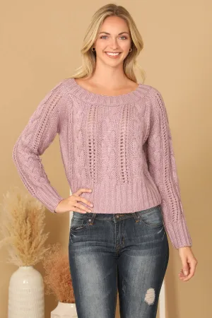CHUNKY CABLE KNIT OFF SHOULDER CROP SWEATER