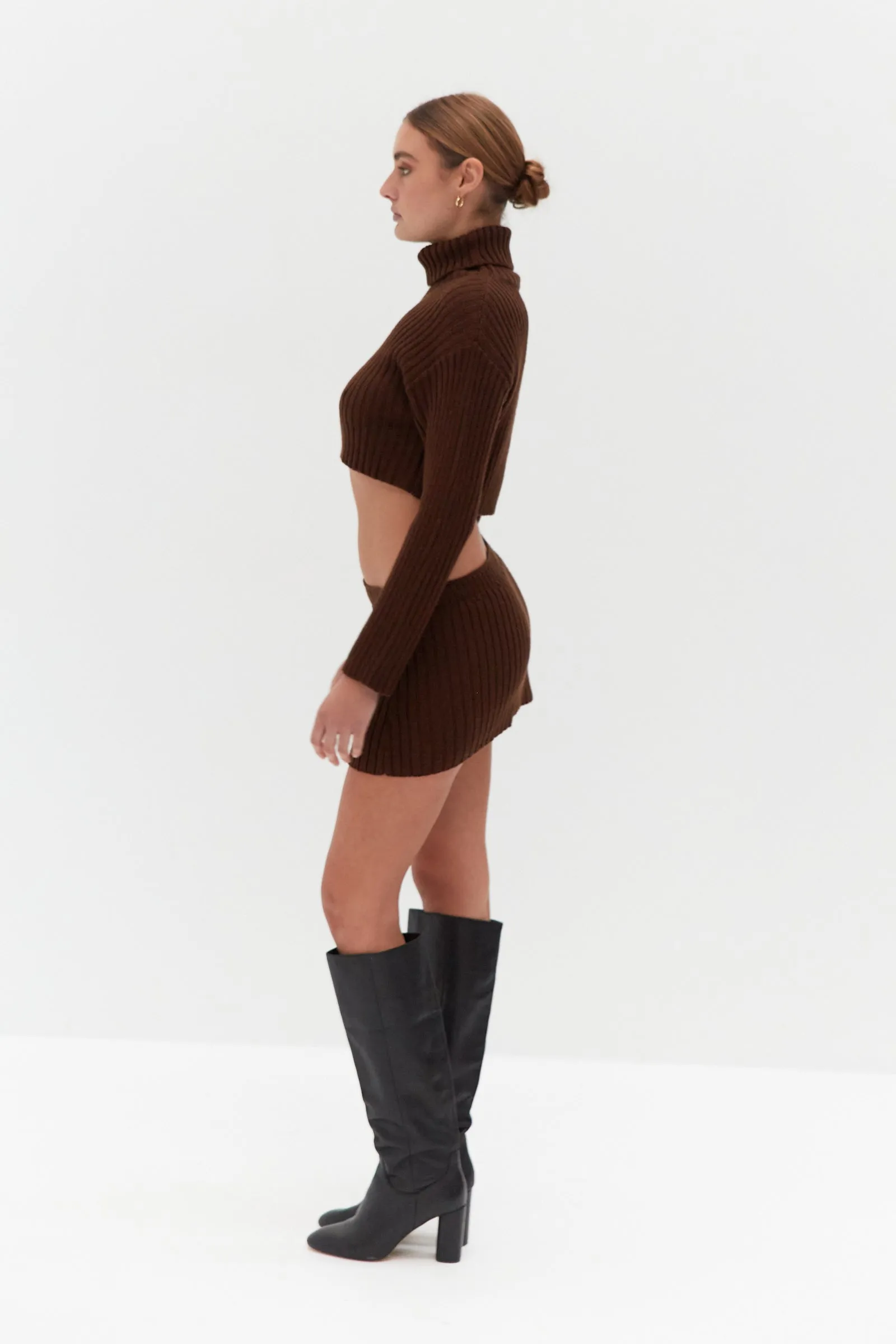 Chunky Knit Mini Skirt - Brown