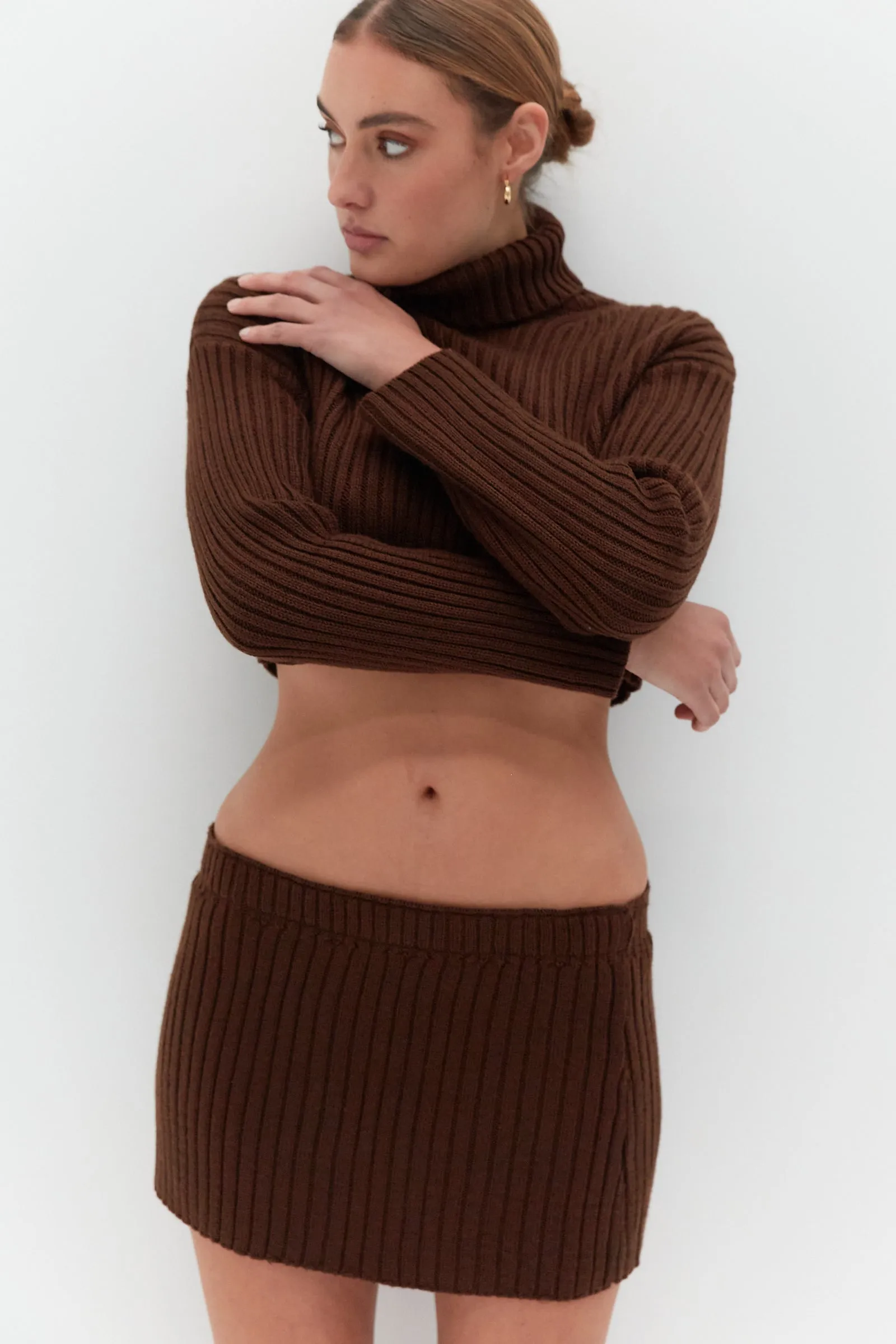 Chunky Knit Mini Skirt - Brown