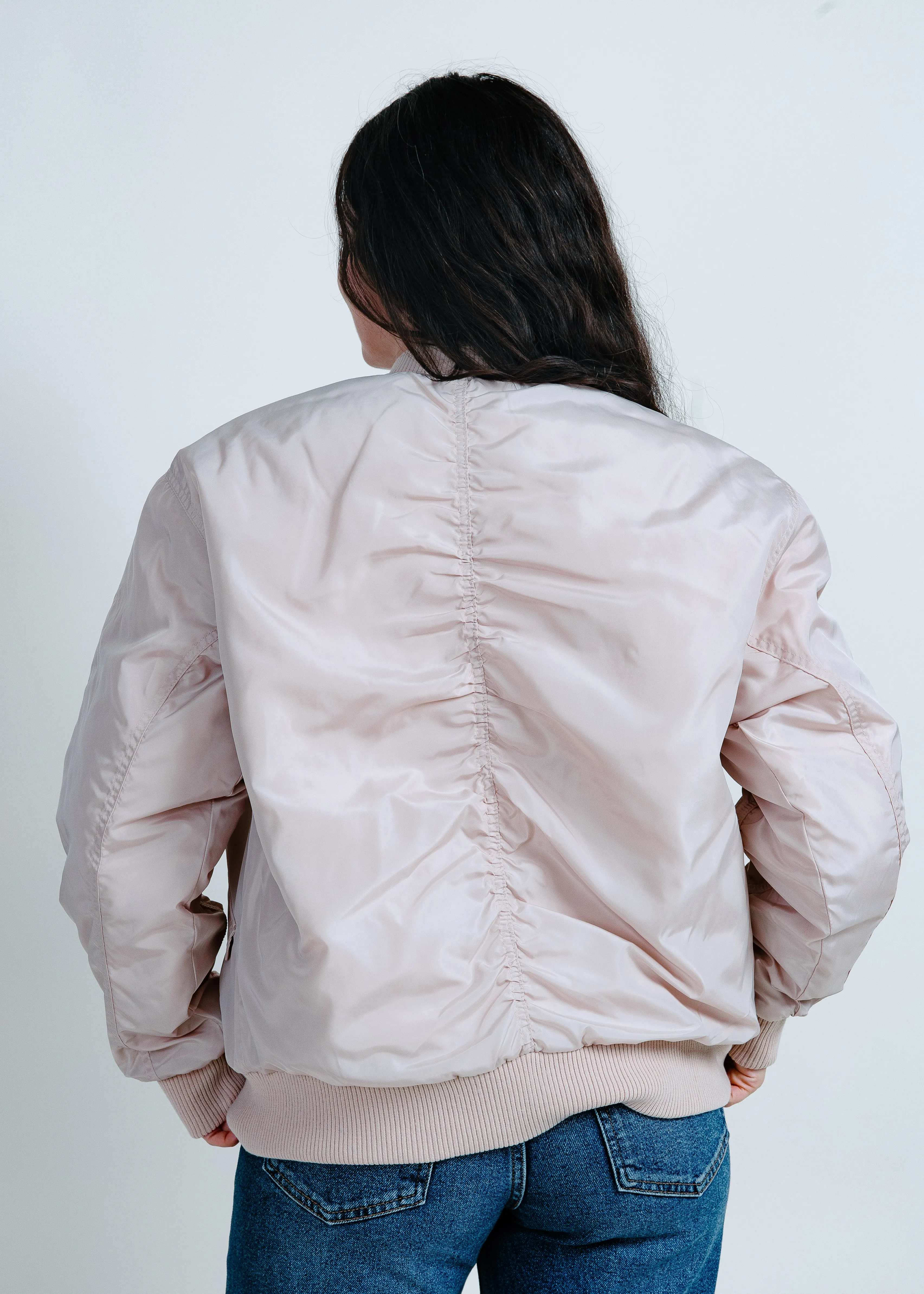 City Girl Ruched Bomber Jacket - Cream