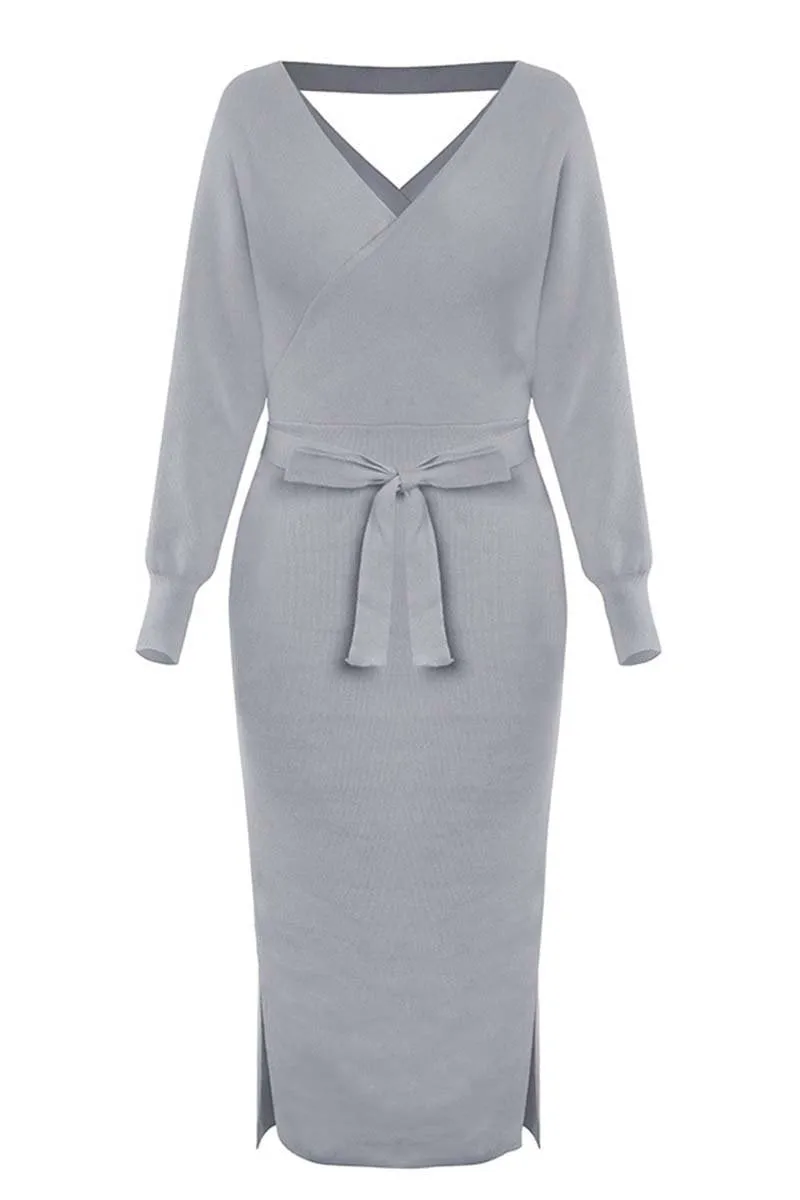 CityHottie V Neck Backless Sweater Dress(5 Colors)