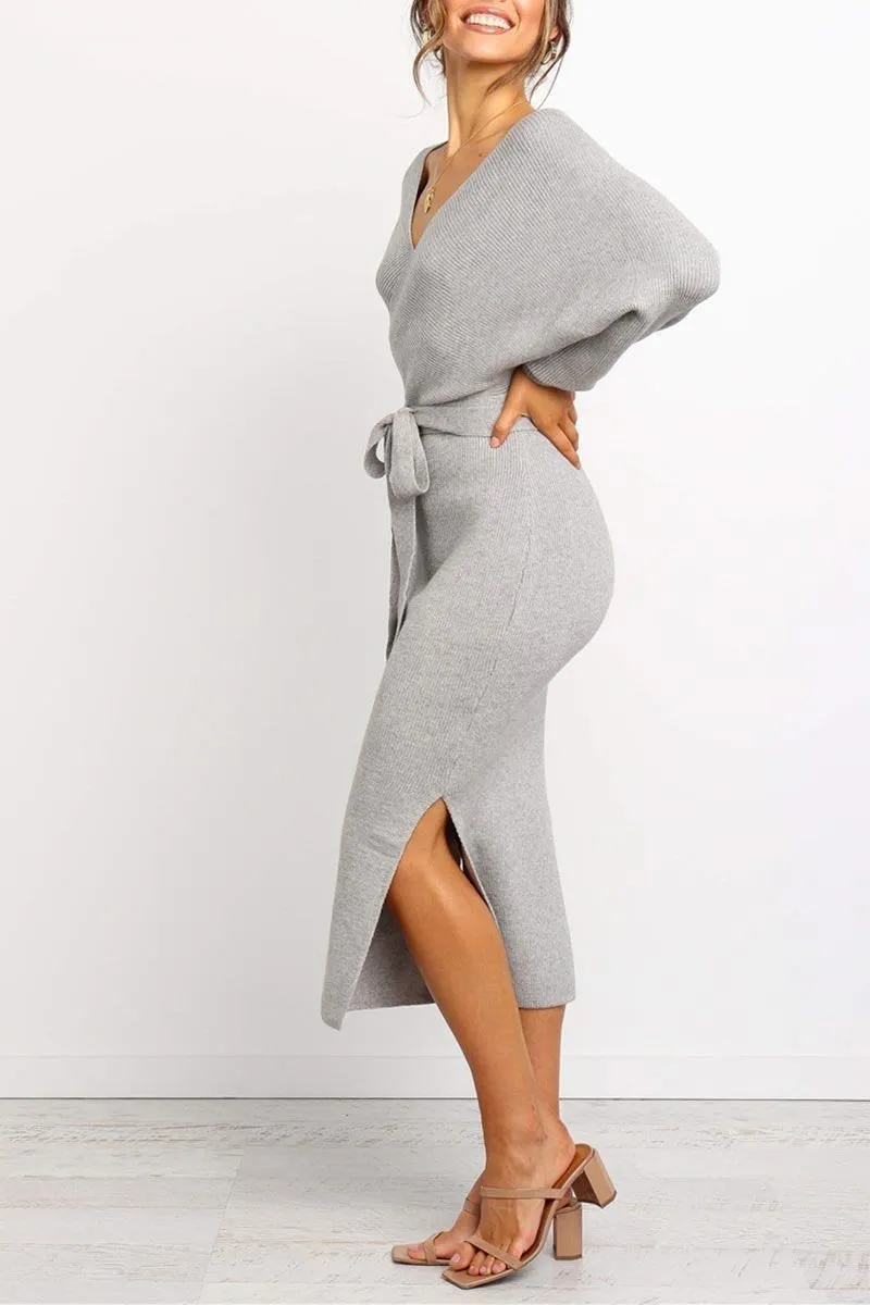 CityHottie V Neck Backless Sweater Dress(5 Colors)