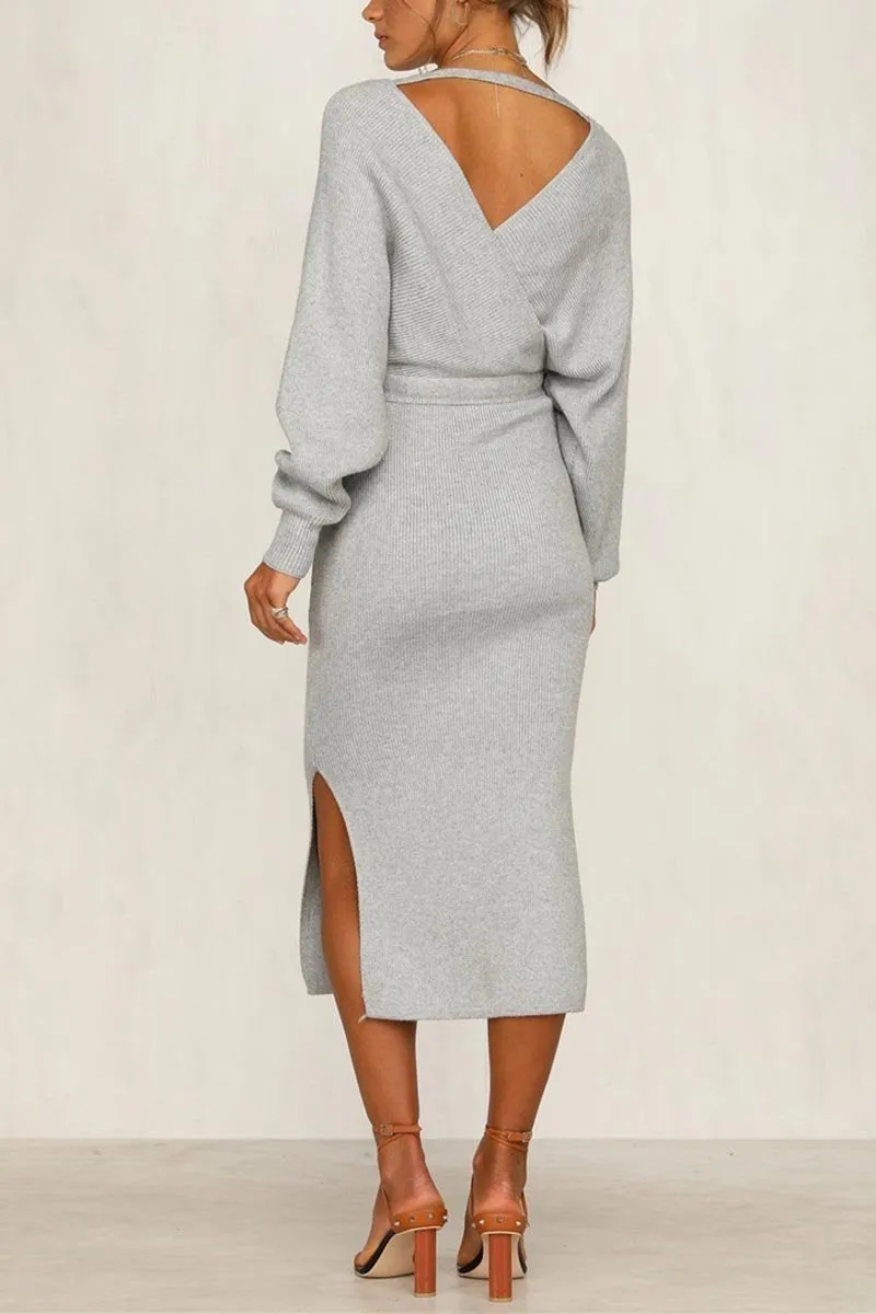 CityHottie V Neck Backless Sweater Dress(5 Colors)