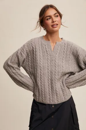 CLASSIC V-NECK CABLE KNIT SWEATER