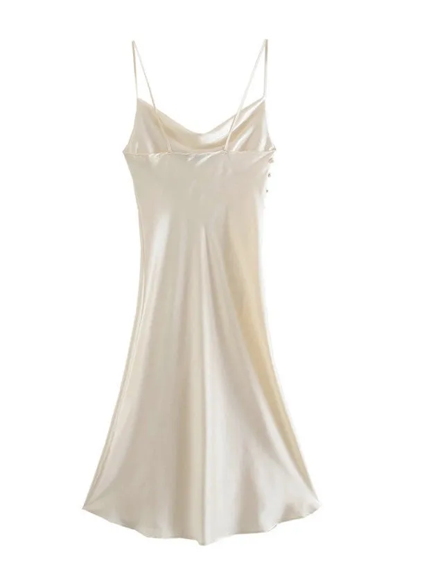 CM-D081832 Women Casual Seoul Style Solid Sleeveless Backless Midi Dress - White