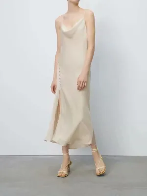 CM-D081832 Women Casual Seoul Style Solid Sleeveless Backless Midi Dress - White
