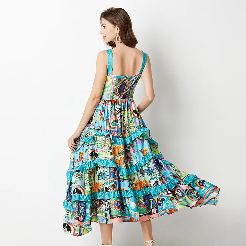 CM-DY004518 Women Elegant European Style Sleeveless High Waist A-Line Dress