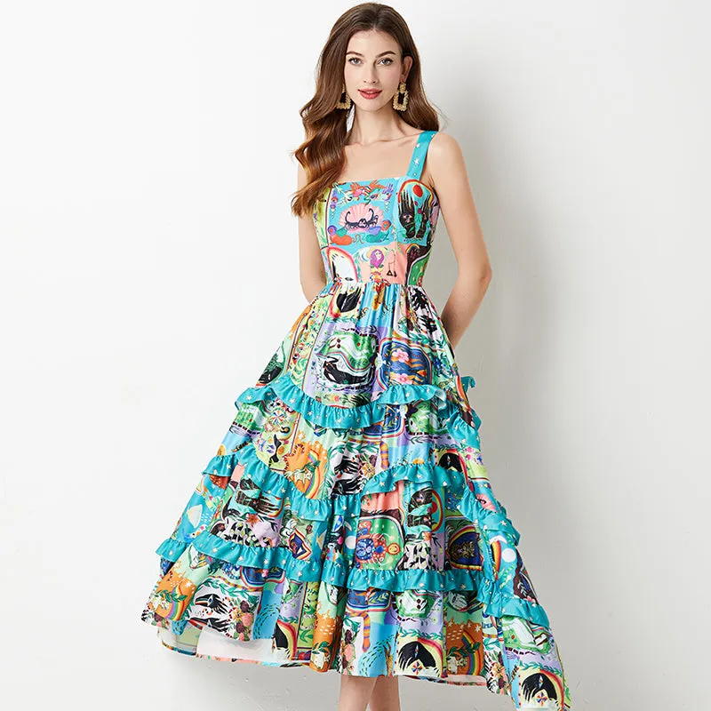 CM-DY004518 Women Elegant European Style Sleeveless High Waist A-Line Dress
