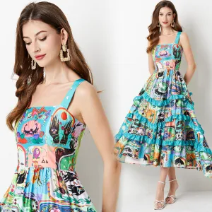 CM-DY004518 Women Elegant European Style Sleeveless High Waist A-Line Dress