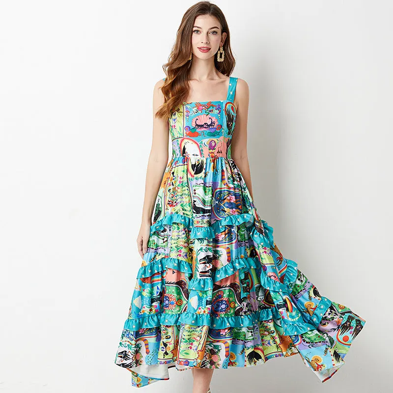 CM-DY004518 Women Elegant European Style Sleeveless High Waist A-Line Dress