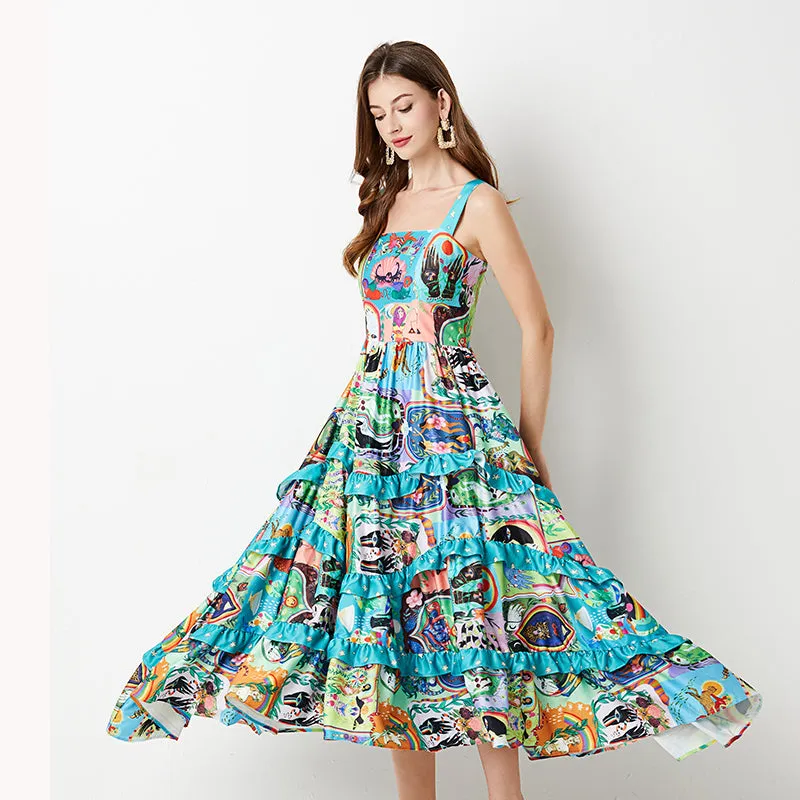 CM-DY004518 Women Elegant European Style Sleeveless High Waist A-Line Dress