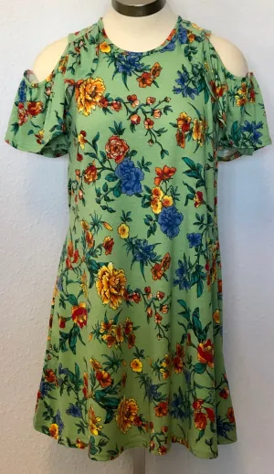 COLD SHOULDER RUFFLE DRESS