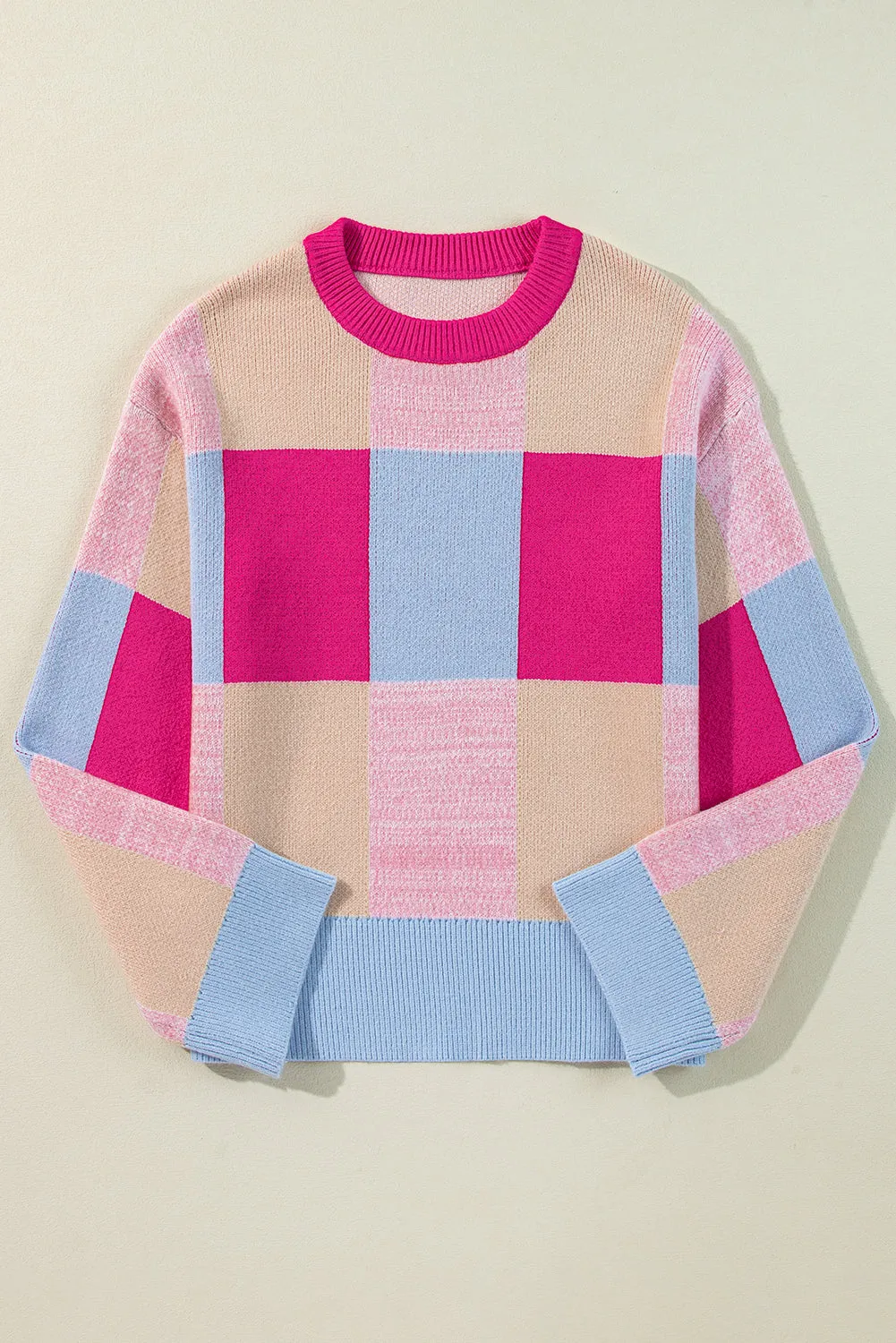 Color Block Crewneck Loose Fit Sweater