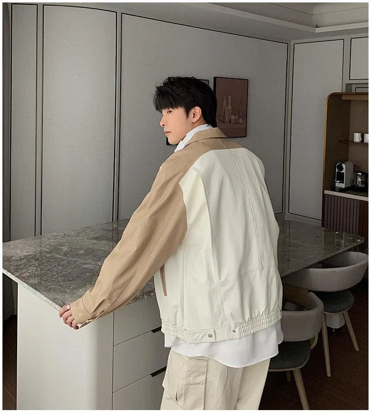 Colorblock Pu Leather Zip Jacket