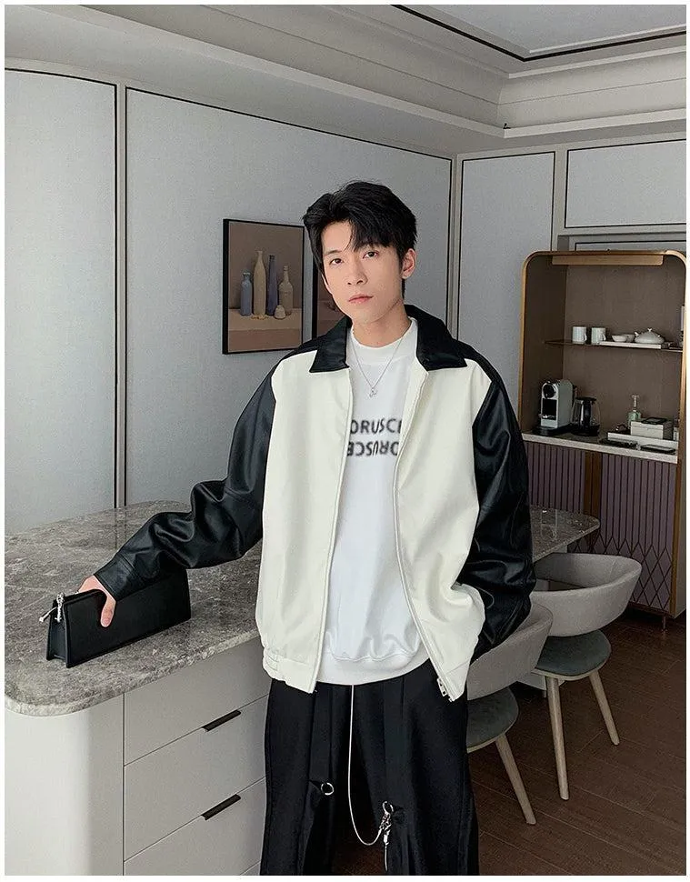 Colorblock Pu Leather Zip Jacket