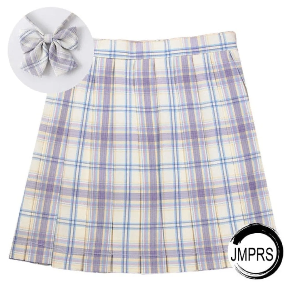 ContiNent 33 Plaid Women Pleated Skirt Bow Knot Summer High Waist Preppy Girls Dance Mini Skirt Cute A Line