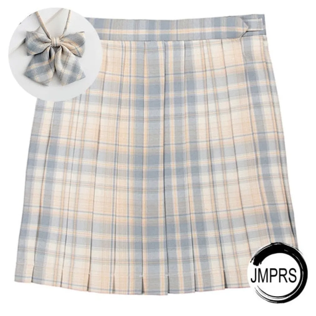 ContiNent 33 Plaid Women Pleated Skirt Bow Knot Summer High Waist Preppy Girls Dance Mini Skirt Cute A Line