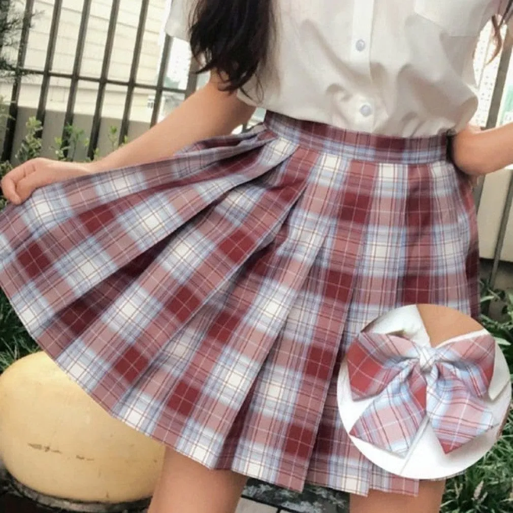 ContiNent 33 Plaid Women Pleated Skirt Bow Knot Summer High Waist Preppy Girls Dance Mini Skirt Cute A Line