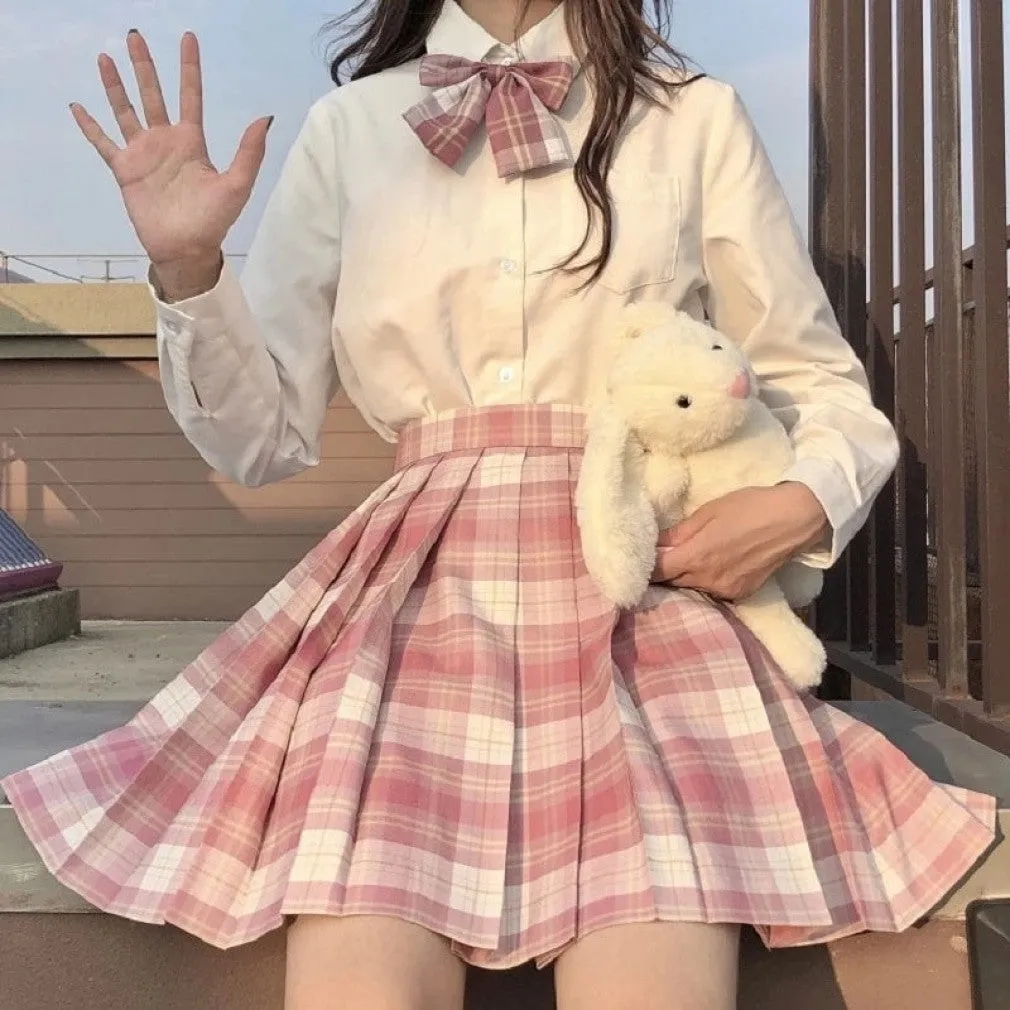 ContiNent 33 Plaid Women Pleated Skirt Bow Knot Summer High Waist Preppy Girls Dance Mini Skirt Cute A Line