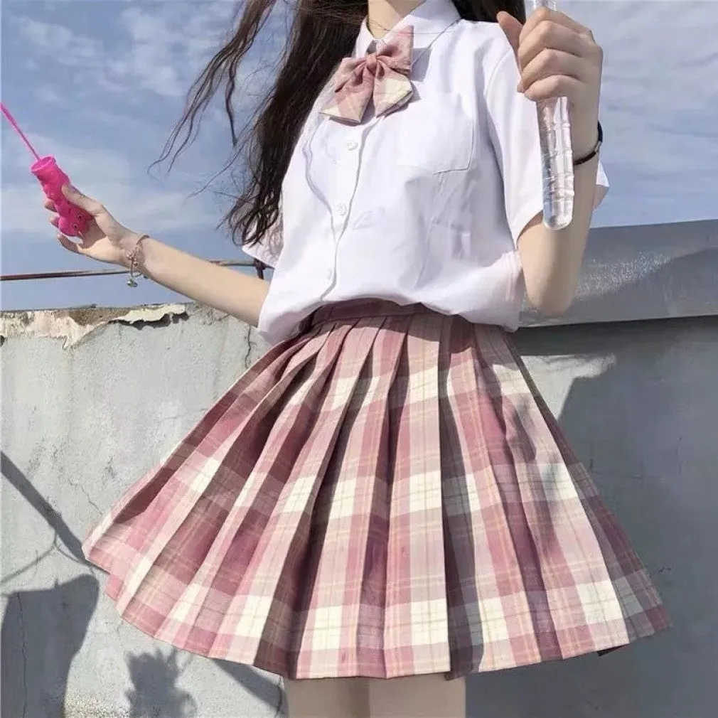 ContiNent 33 Plaid Women Pleated Skirt Bow Knot Summer High Waist Preppy Girls Dance Mini Skirt Cute A Line