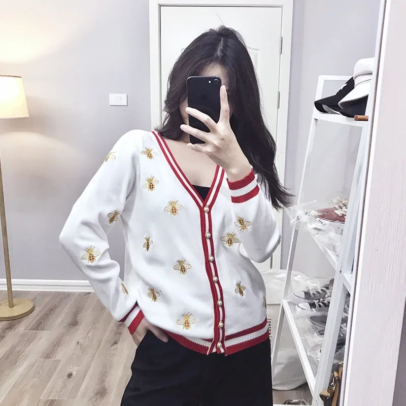 Contrast Color Button Knitted Sweaters