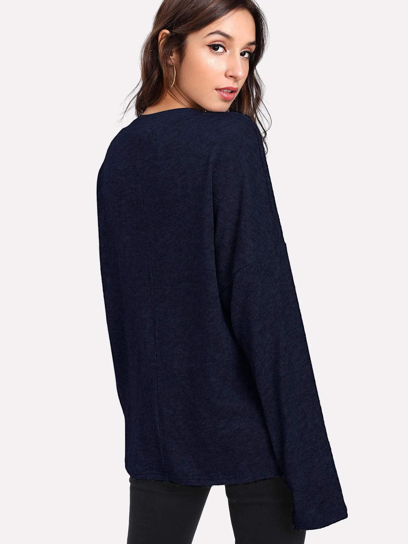 Contrast Eyelash Lace Drop Shoulder Jumper