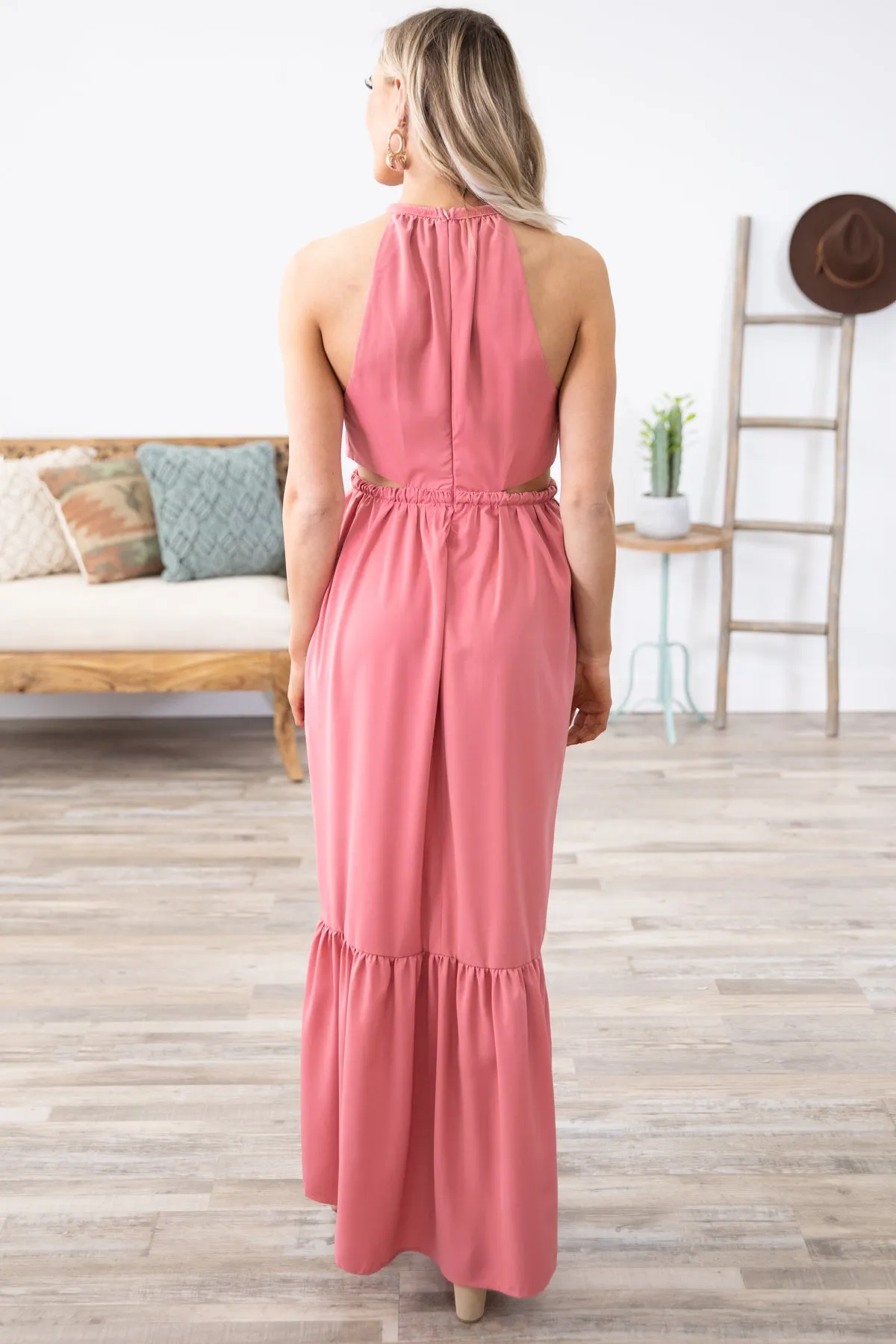 Coral Maxi Dress with Side Cutouts