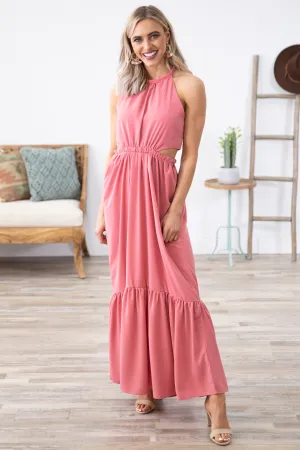 Coral Maxi Dress with Side Cutouts