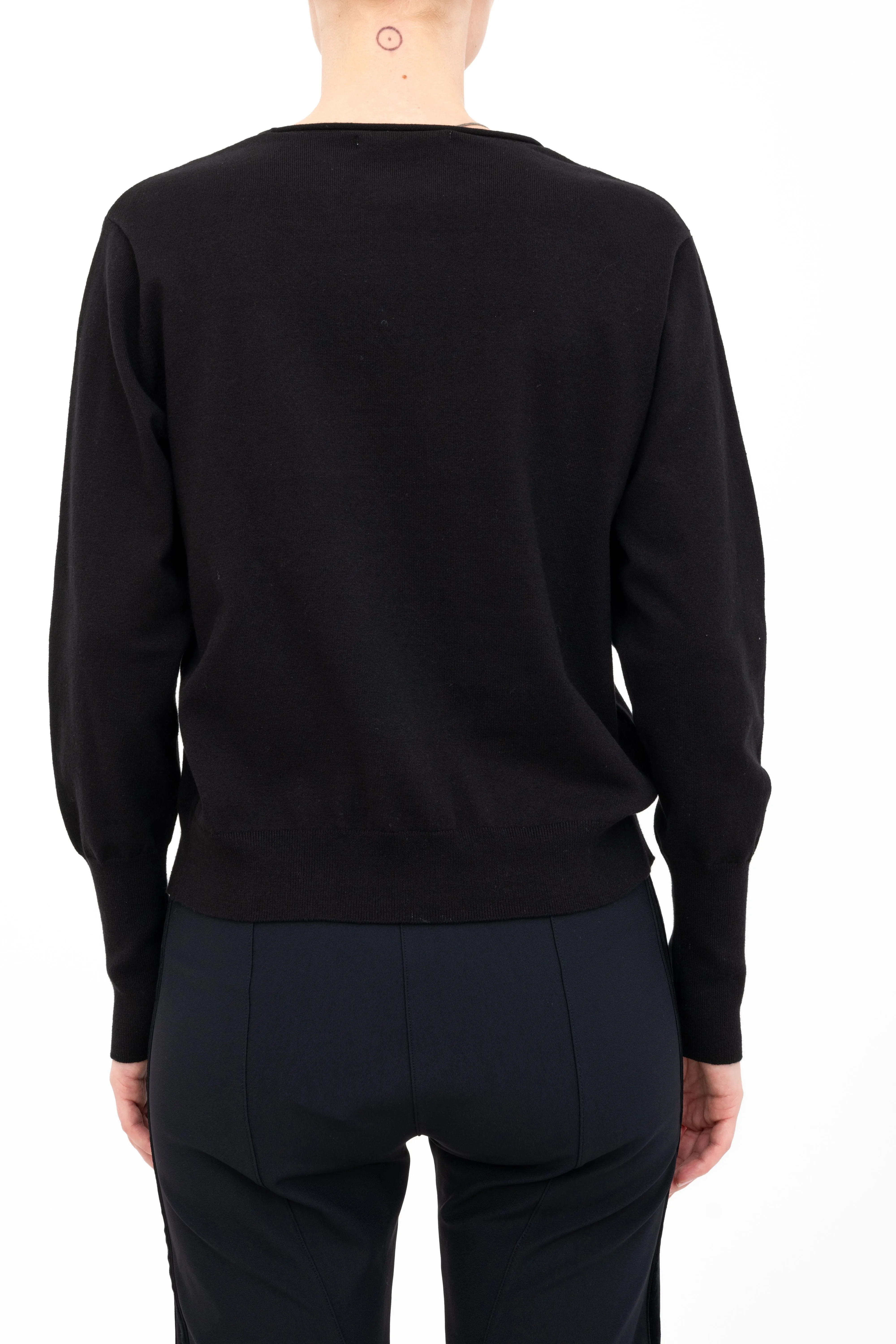 Cotton Crew Neck Knit Top with Grosgrain Trim - AMBRELLE