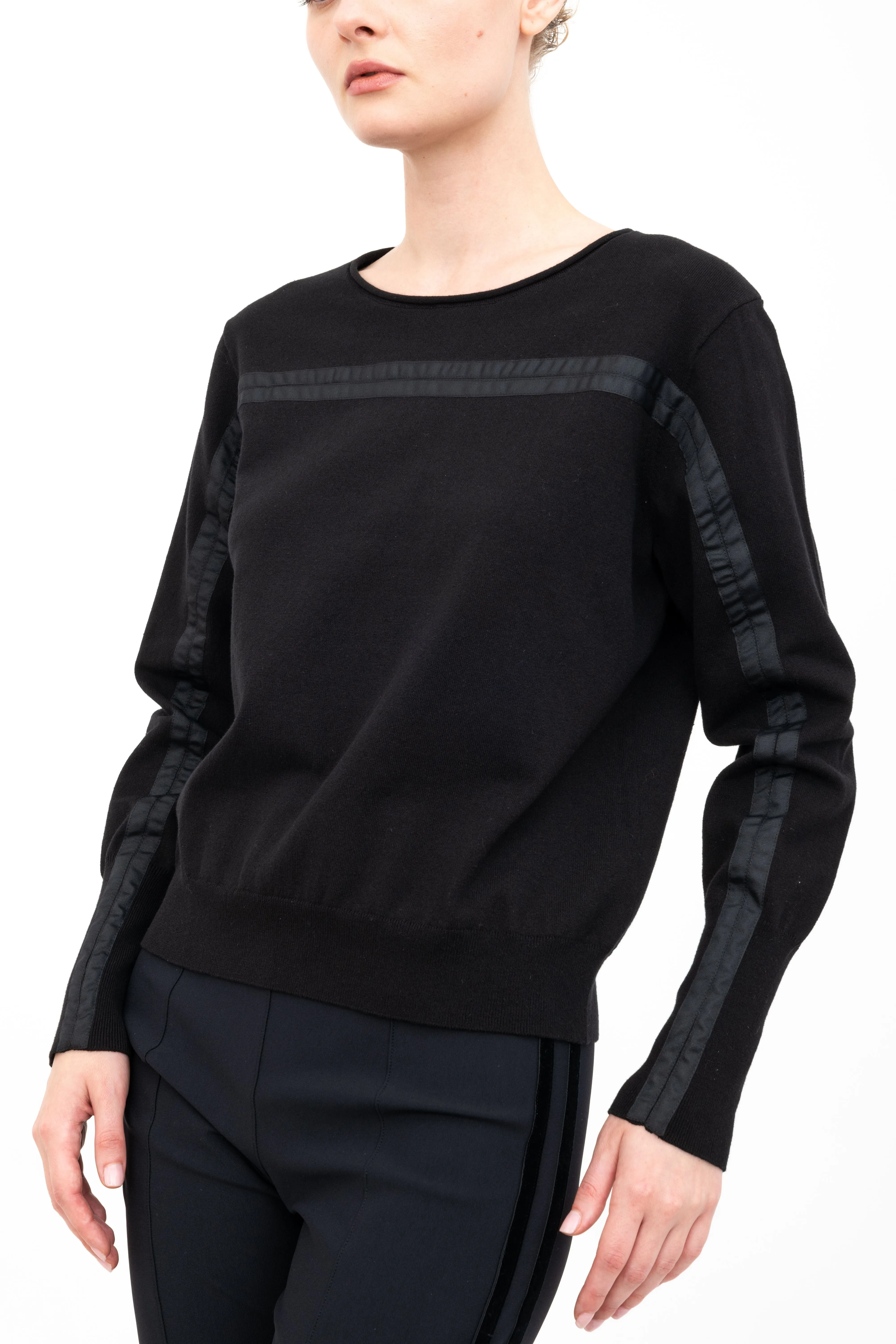Cotton Crew Neck Knit Top with Grosgrain Trim - AMBRELLE