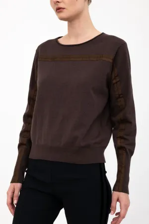 Cotton Crew Neck Knit Top with Grosgrain Trim - AMBRELLE