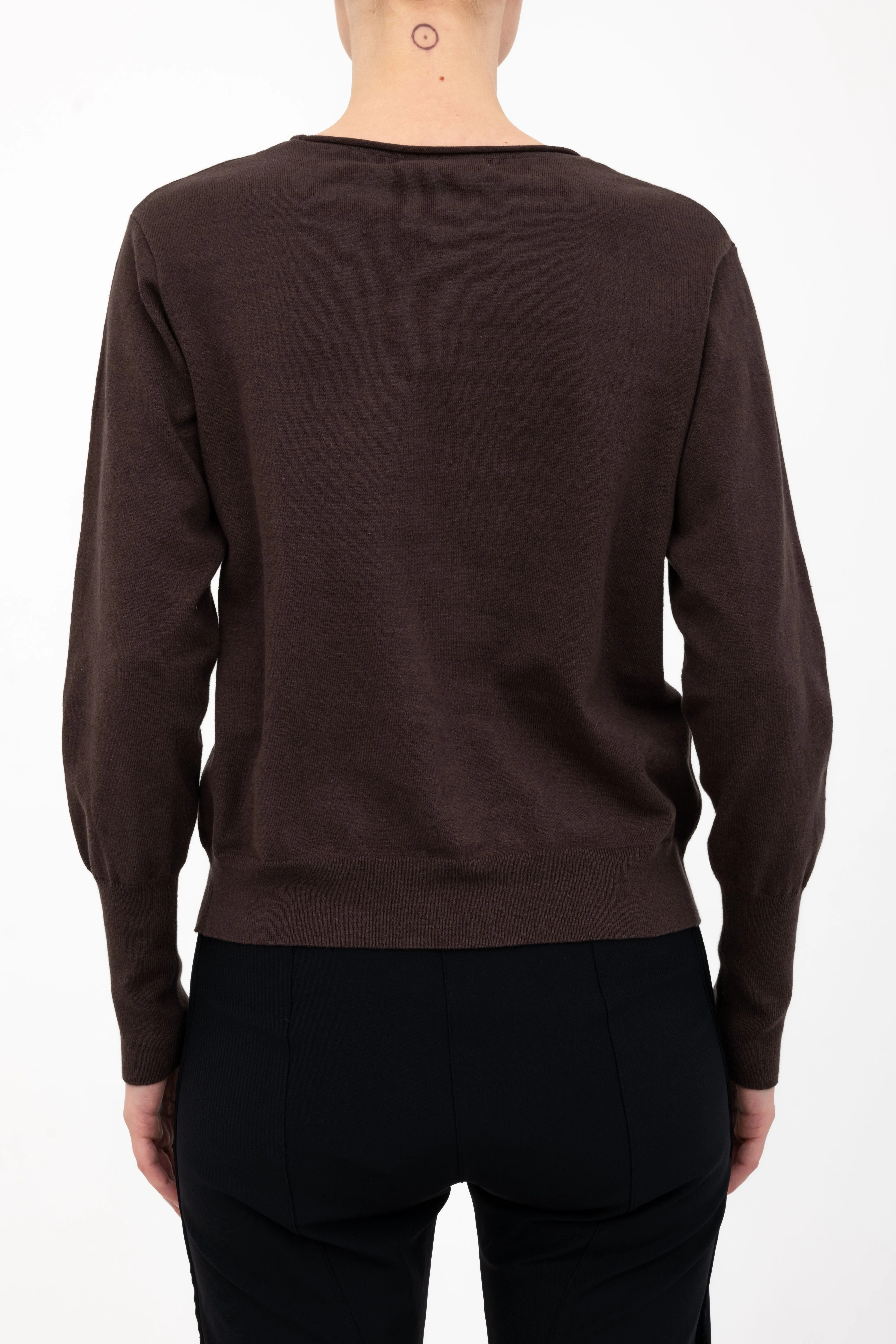 Cotton Crew Neck Knit Top with Grosgrain Trim - AMBRELLE