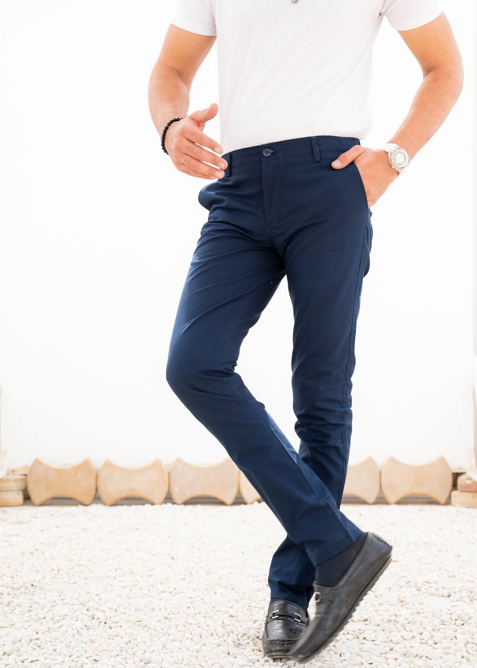 Cotton Navy Blue Chino Pant