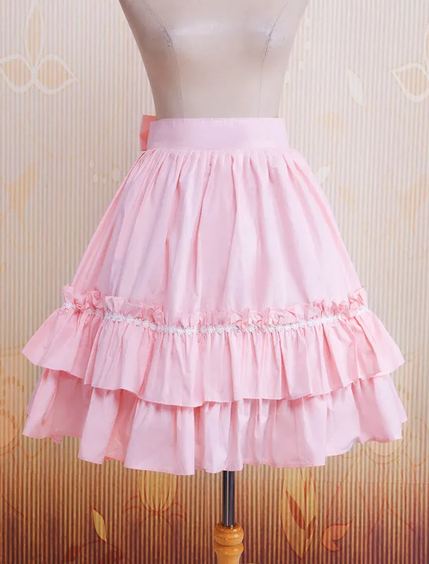 Cotton Pink Ruffles & Bow Lolita Skirt