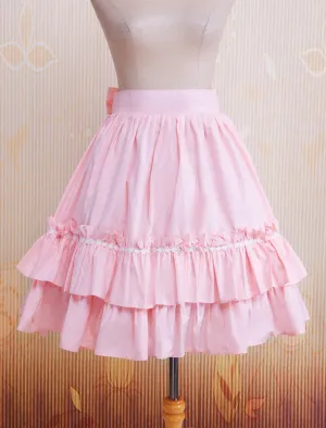 Cotton Pink Ruffles & Bow Lolita Skirt