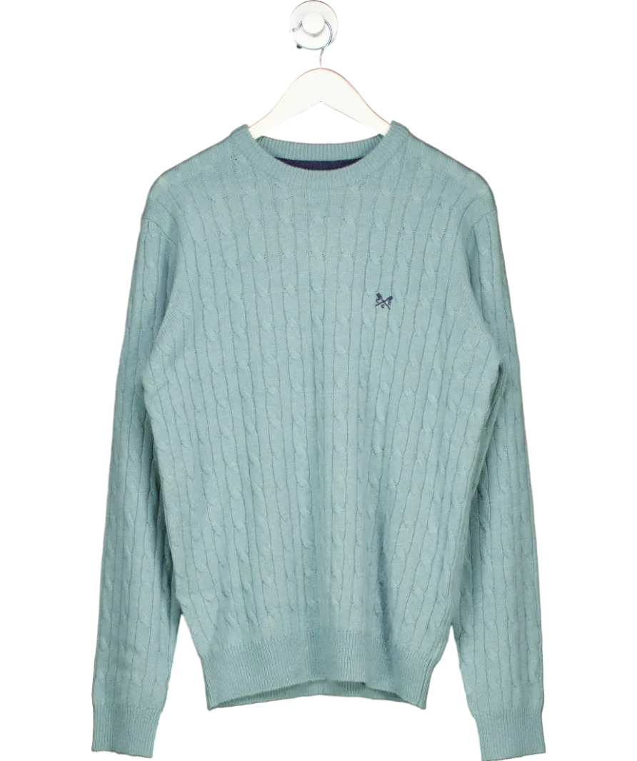 Crew Clothing Green Aqua Lambswool Rich Cable Crew Neck Jumper UK M