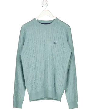 Crew Clothing Green Aqua Lambswool Rich Cable Crew Neck Jumper UK M